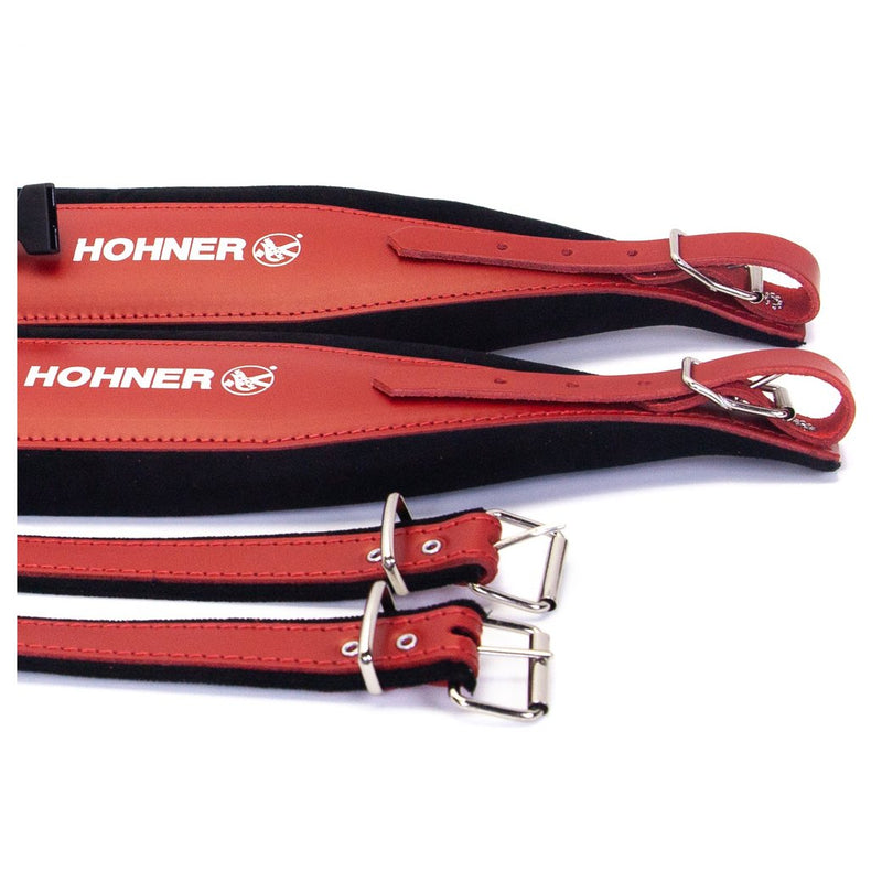 Hohner Extra Large Accordion Straps Red on Black Leather and Velvet-accessories-Hohner- Hermes Music