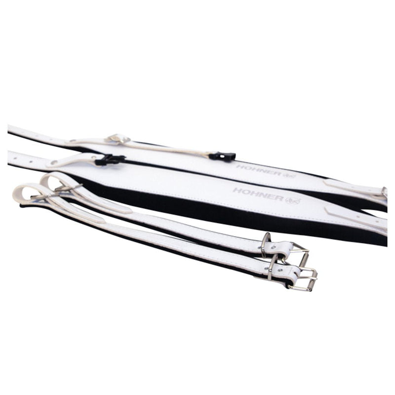Hohner Extra Large Accordion Straps White on Black Leather and Velvet-accessories-Hohner- Hermes Music