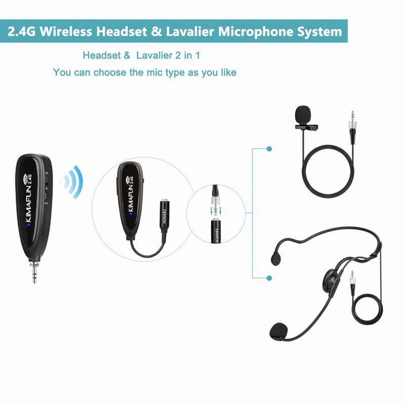 Kimafun KM-G102-3 Wireless Lavalier Vocal Lapel and Headset Microphone System-microphone-Kimafun- Hermes Music