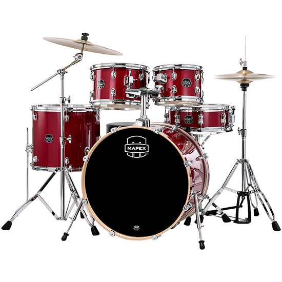 Mapex Venus 5 Pc Rock Complete Setup VM Crimson Red Sparkle-drumset-Mapex- Hermes Music