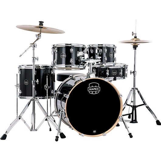 Mapex Venus 5 Piece Fusion Complete Setup VH Black Galaxy Sparkle-drumset-Mapex- Hermes Music