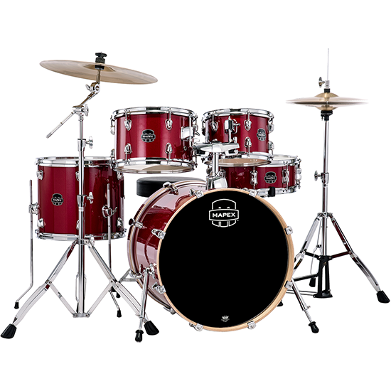 Mapex Venus 5 Piece Fusion Complete Setup VM Crimson Red Sparkle-drumset-Mapex- Hermes Music