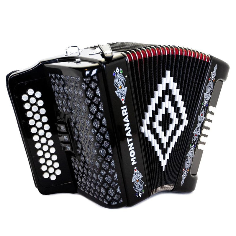 Montanari 3412 3 Swich Accordion FBE Black with Cantabella Straps and Microphone Bundle-bundle-Hermes Music- Hermes Music