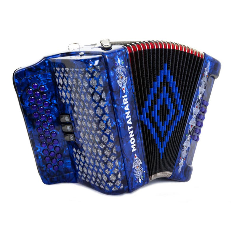 Montanari 3412 3 Switch Accordion FBE Blue with Cantabella Straps and Microphone Bundle-bundle-Hermes Music- Hermes Music