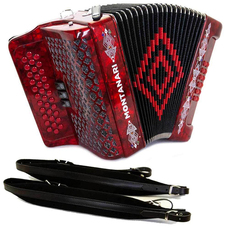Montanari 3412 Accordion 3 Switch EAD Red Includes Cantabella Straps-bundle-Montanari- Hermes Music