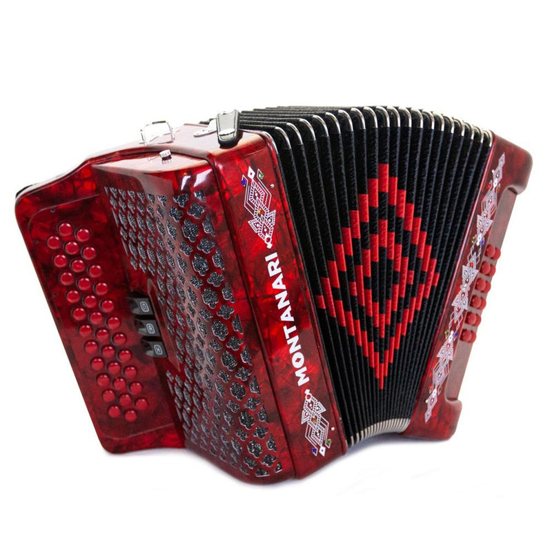 Montanari 3412 Accordion 3 Switch GCF Red with Cantabella Straps Bundle-accordion-Montanari- Hermes Music