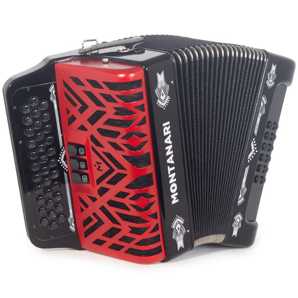 Montanari CM II Accordion 3 Switch 3412 FBE Black with Red-accordion-Montanari- Hermes Music