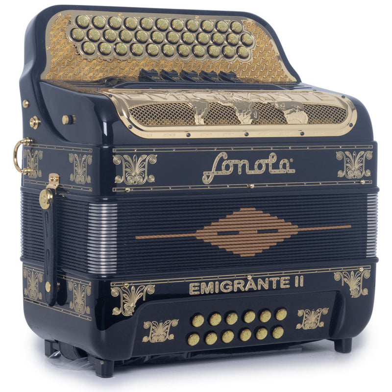 Sonola Emigrante II Accordion 5 Switch FBE Black with Gold-accordion-Sonola- Hermes Music