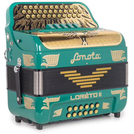 Sonola Loreto II Accordion 5 Switch EAD Turquoise Green with Gold-accordion-Sonola- Hermes Music