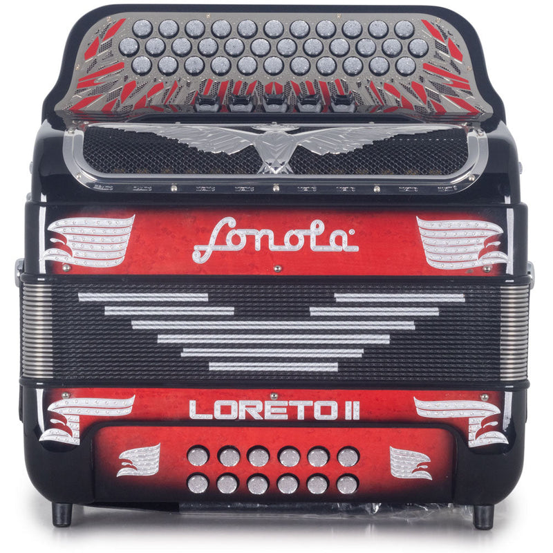 Sonola Loreto II Accordion 5 Switch FBE Black with Red and Silver-accordion-Sonola- Hermes Music