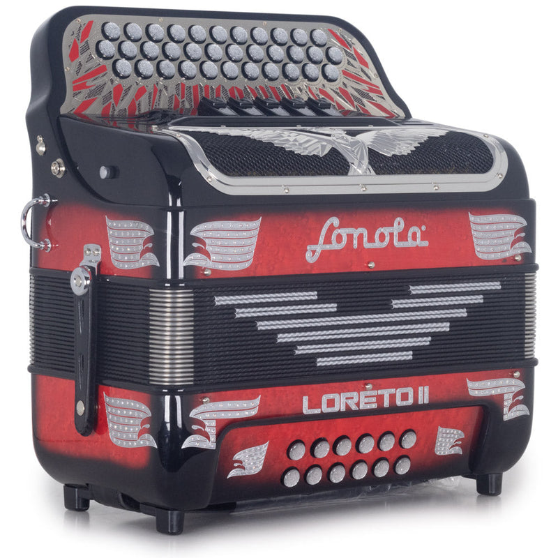 Sonola Loreto II Accordion 5 Switch FBE Black with Red and Silver-accordion-Sonola- Hermes Music