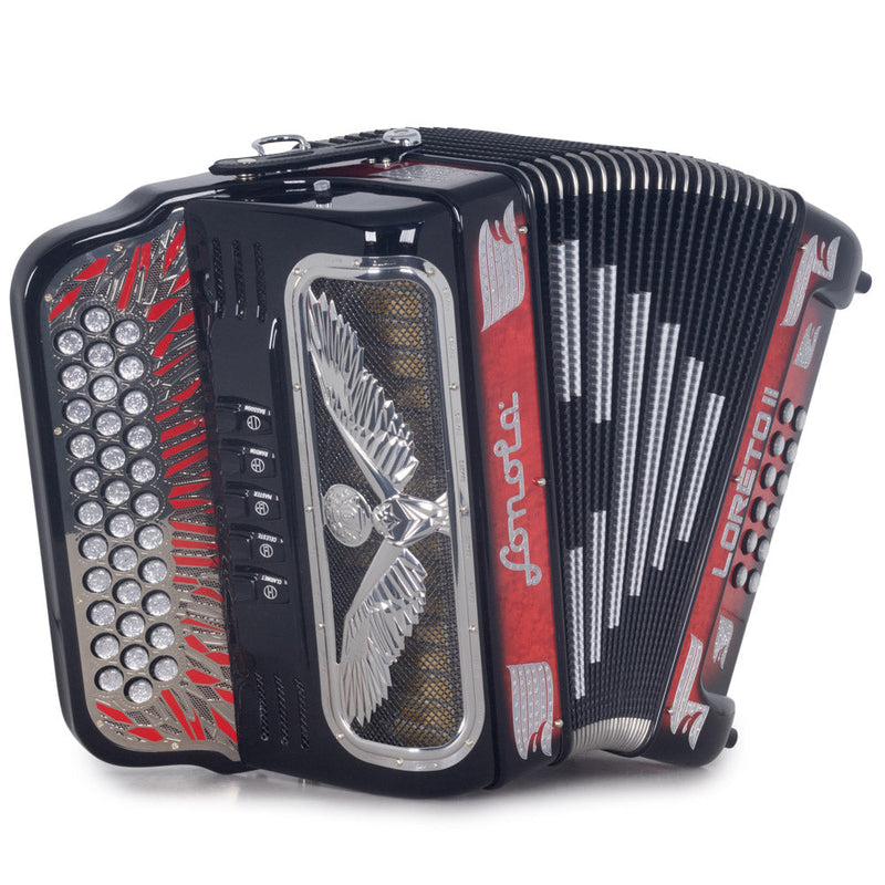 Sonola Loreto II Accordion 5 Switch FBE Black with Red and Silver-accordion-Sonola- Hermes Music