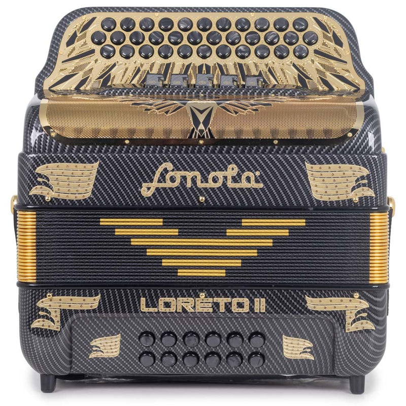 Sonola Loreto II Accordion 5 Switch FBE Glossy Gray with Gold Carbon-accordion-Sonola- Hermes Music