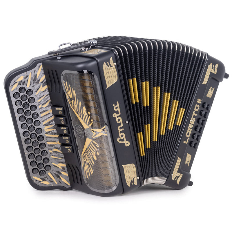 Sonola Loreto II Accordion 5 Switch FBE Gold with Black-accordion-Sonola- Hermes Music
