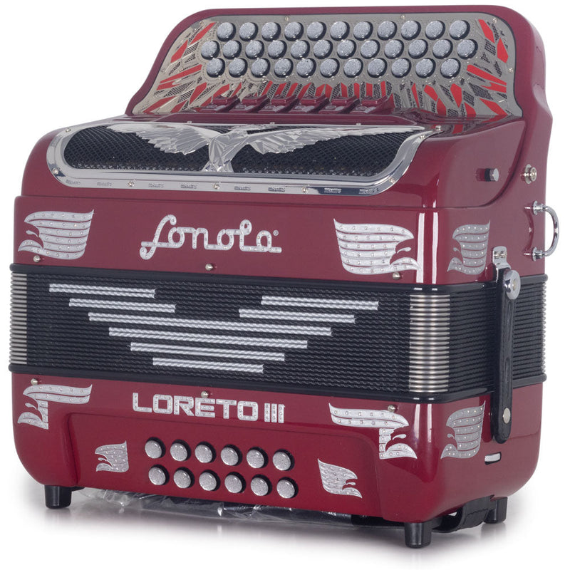 Sonola Loreto III Accordion 6 Switch FBE/EAD Electric Red with Silver Designs-accordion-Sonola- Hermes Music