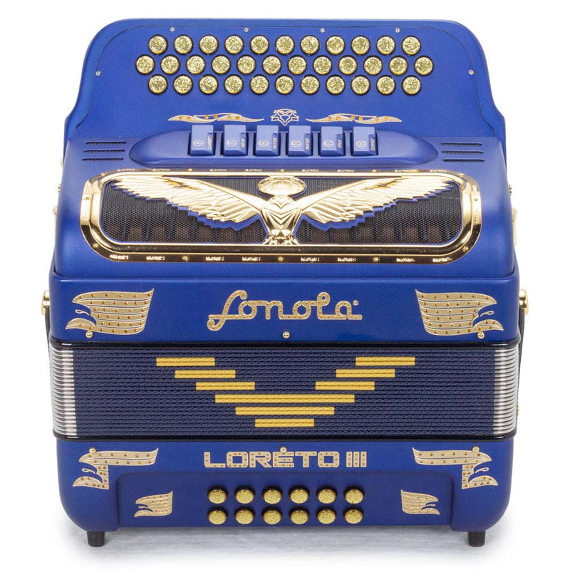 Sonola Loreto III Accordion 6 Switch FBE/EAD Matte Blue with Gold-accordion-Sonola- Hermes Music