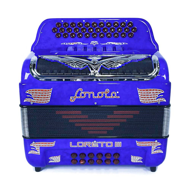 Sonola Loreto III Accordion 6 Switch FBE/GCF Royal Blue with Red-accordion-Sonola- Hermes Music