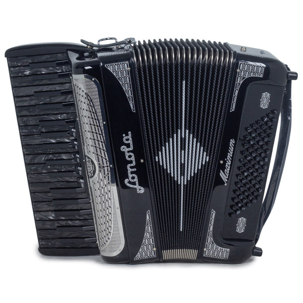 Sonola Maximum Piano Accordion 5 Switch Glossy Black with White Designs-accordion-Sonola- Hermes Music