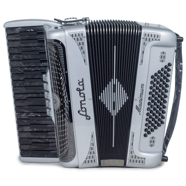 Sonola Maximum Piano Accordion 5 Switch Glossy Silver with Black Designs-accordion-Sonola- Hermes Music