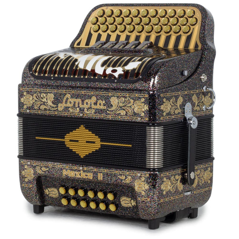 Sonola Mexico II Ultra Compact Accordion FBE 5 Switches Black Glitter with Gold-Accordions & Concertinas-Sonola- Hermes Music