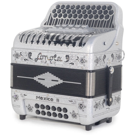 Sonola Mexico II Ultra Compact Accordion FBE 5S Silver Glitter with Black Designs-Accordions & Concertinas-Sonola- Hermes Music