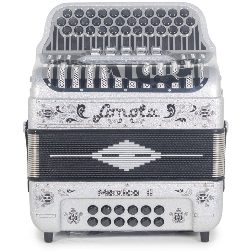 Sonola Mexico II Ultra Compact Accordion FBE 5S Silver Glitter with Black Designs-Accordions & Concertinas-Sonola- Hermes Music