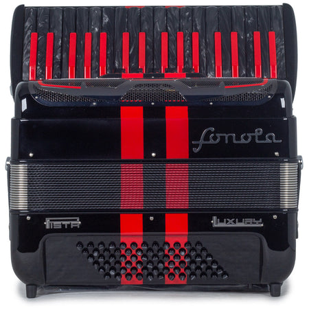 Sonola Pista Deluxe Piano Accordion 5 Switch Glossy Black with Red and Black Keys-accordion-Sonola- Hermes Music