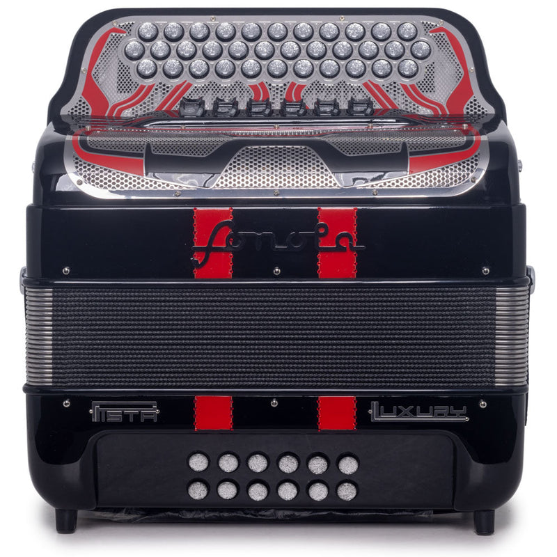Sonola Pista Lux Accordion 6 Switch FBE/EAD Black with Red-accordion-Sonola- Hermes Music