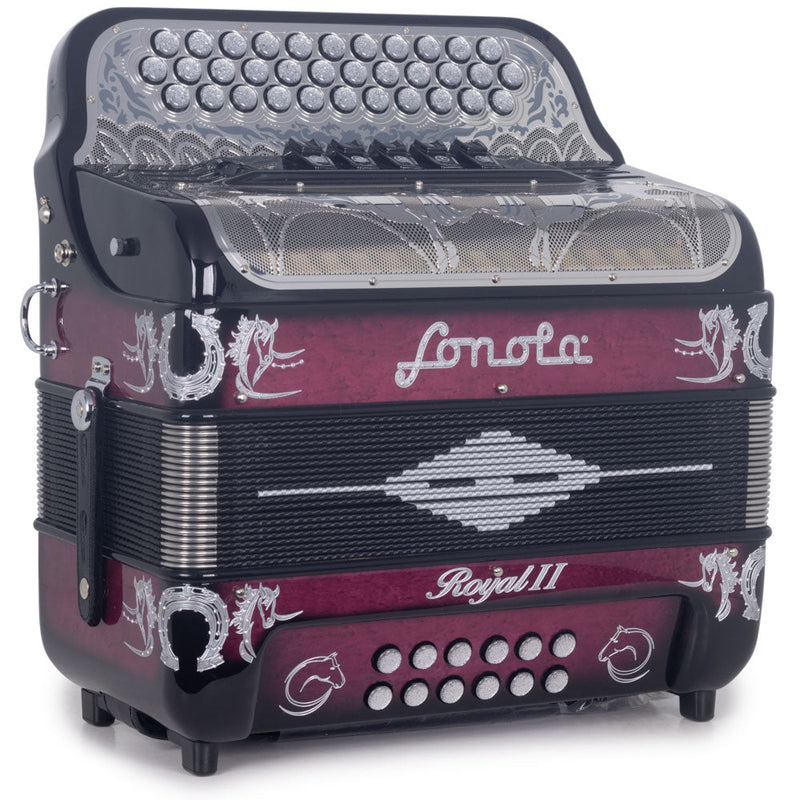 Sonola Royal II Accordion 5 Switch FBE Black with Maroon and Silver-accordion-Sonola- Hermes Music