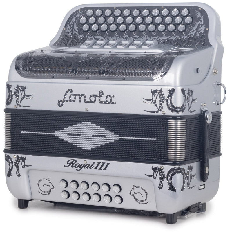 Sonola Royal III Accordion 6 Switch FBE/EAD Silver with Black-accordion-Sonola- Hermes Music