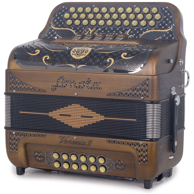 Sonola Venezia II Accordion 5 Switch FBE Matte Gold With Black Chrome-accordion-Sonola- Hermes Music