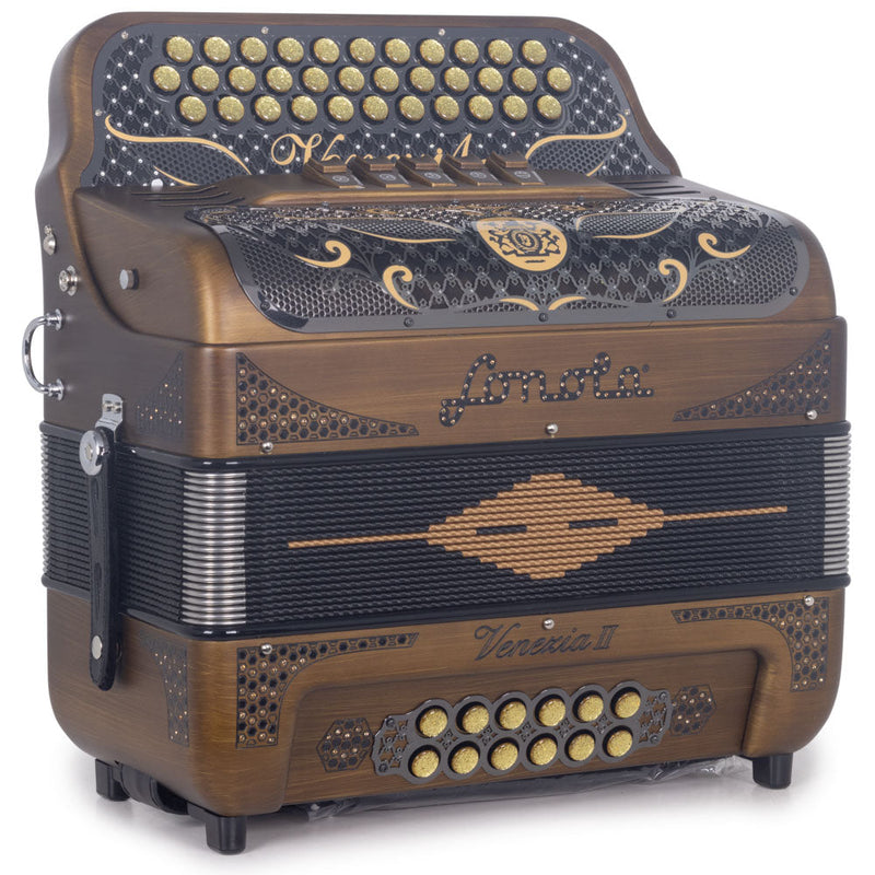 Sonola Venezia II Accordion 5 Switch FBE Matte Gold With Black Chrome-accordion-Sonola- Hermes Music