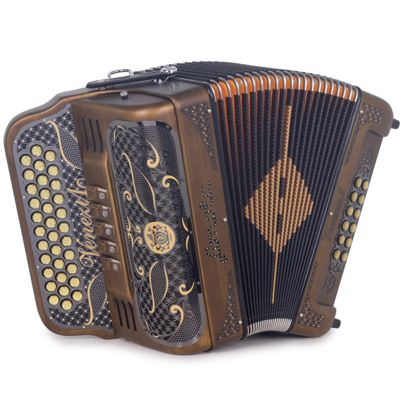 Sonola Venezia II Accordion 5 Switch FBE Matte Gold With Black Chrome-accordion-Sonola- Hermes Music