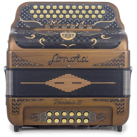 Sonola Venezia III Accordion FBE/EAD 6 Switches Matte Gold and Black-accordion-Sonola- Hermes Music