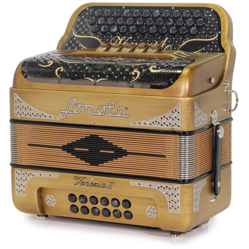 Sonola Venezia II Accordion 5 Switch FBE Matte Gold With Silver-accordion-Sonola-Hermes Music