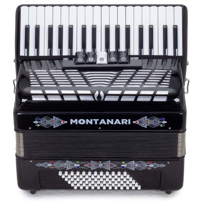 Montanari Acordeon Piano 5 Registros con 34 Teclas y 72 Botones de Bajos Color Negro