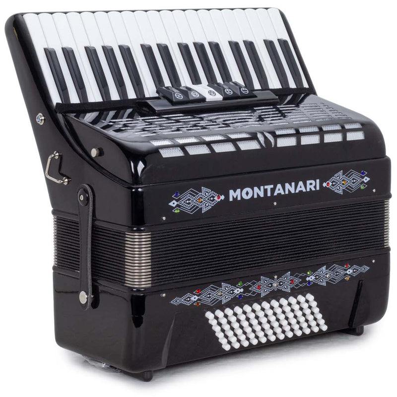 Montanari Acordeón de Teclas 5 Registros con 34 Teclas y 72 Botones de Bajos Color Negro