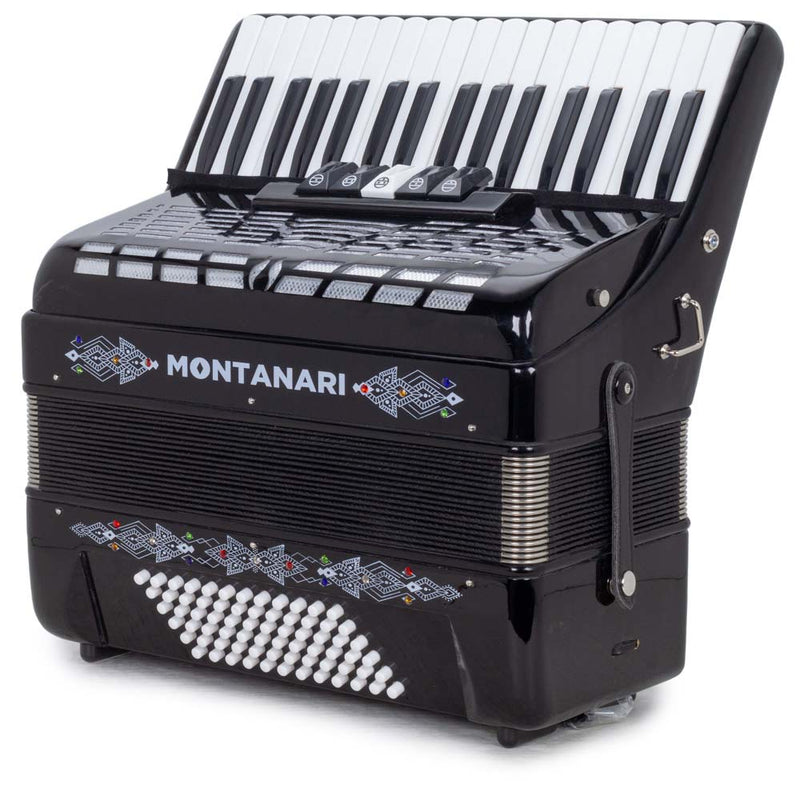 Montanari Acordeon Piano 5 Registros con 34 Teclas y 72 Botones de Bajos Color Negro